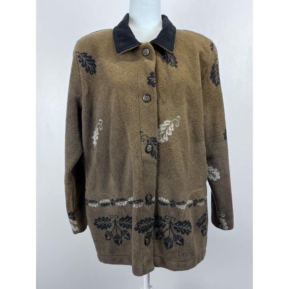 Vintage Womens County Clothing Co Fleece Jacket Sz XL GUC Leaves 90's
